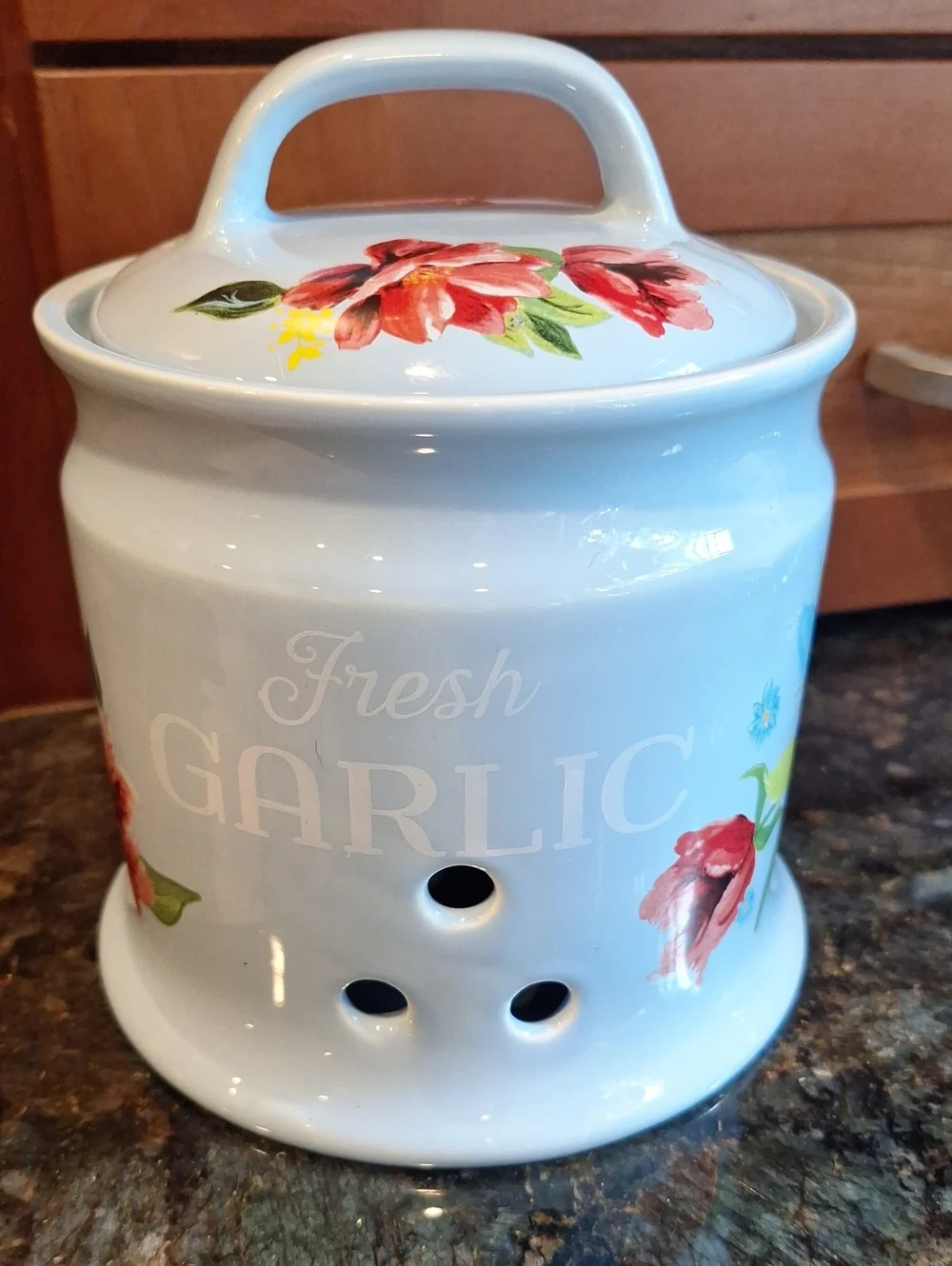 Pioneer Woman Fresh Garlic Ceramic Keeper Floral Design In Excellent Condition